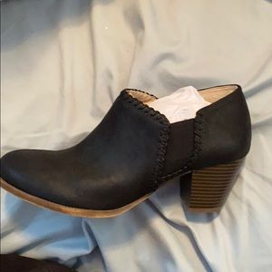 Black faux leather ankle bootie